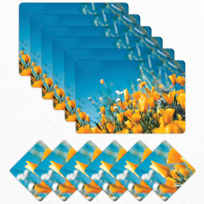 Matworks by Bathla Rectangular Pack of 6 Table Placemat(Blue, Yellow, Plastic)