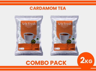 Aris fresh Instant Tea Premix - Cardamom Flavour | 2 Kg Combo Pack | 2 x 1Kg | Makes 170 cups | Milk not required | With Elaichi Flavour | Cardamom Instant Tea Pouch(2 x 1 kg)