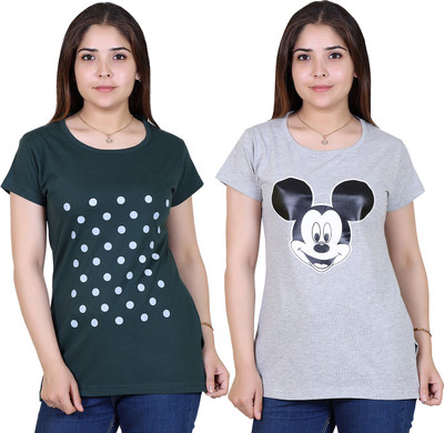 Ogarti Printed Women Round Neck Grey T-Shirt