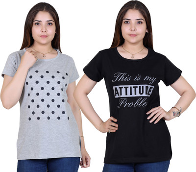 Ogarti Casual Printed Women Black, Grey Top