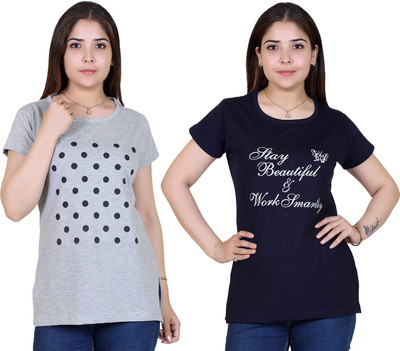 Ogarti Printed Women Round Neck Grey T-Shirt