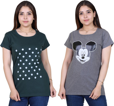 Ogarti Printed Women Round Neck Green T-Shirt