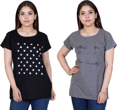 Ogarti Casual Printed Women Black, Grey Top
