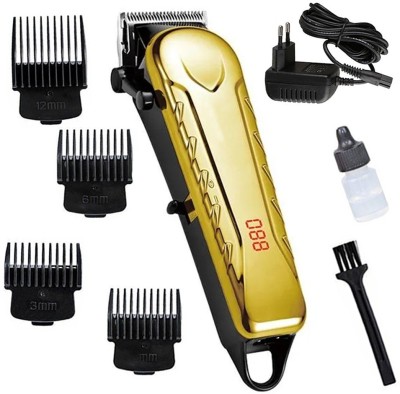 POMF Rechargeable Hair Clipper Haircut Machine LCD display Trimmer 240 min  Runtime 4 Length Settings(Gold)