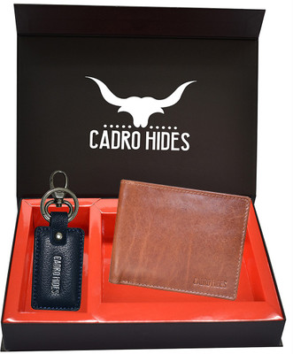 cadrohides Men Casual Tan Genuine Leather Wallet(9 Card Slots, Pack of 2)