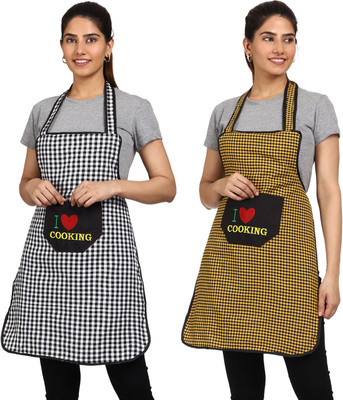 JMI Cotton Chef's Apron - Free Size(Black, Yellow, Pack of 2)
