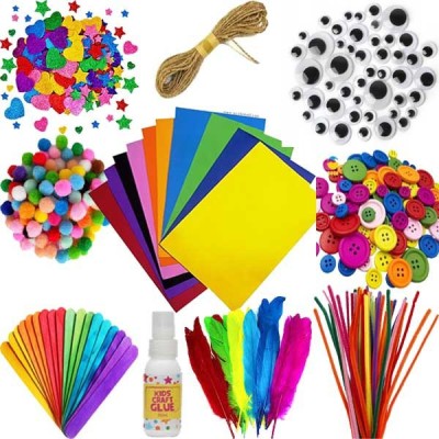 anjanaware DIY Art and Craft Materials Kit Hobby Art And Craft Decoration Items with Origami Ice Cream Sticks Colourful Tapes Ribbon Rope Mirror Sparkle and More for Kids