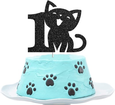 ZYOZI CAT Cake Topper (1ST Birthday)Cat One Cake Topper Cake Topper(BLACK Pack of 1)