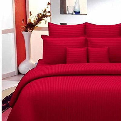 MAYSHA CREATIONS Cotton Double Flat 210 TC Striped Bedsheet(Pack of 1, Red)