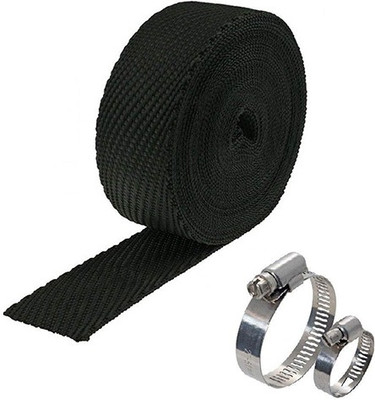Bullkartzone Silencer Wrap With Clamp Bike Exhaust Heat Shield For Royal Enfield Bullet Electra Twinspark (3 Meter, Black) Bike Exhaust Heat Shield