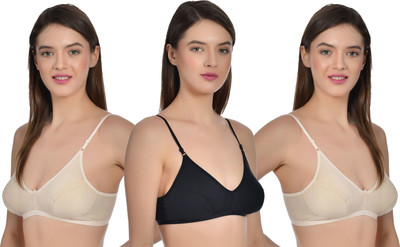 Aimly Women T-Shirt Non Padded Bra(Beige, Black)