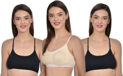 Aimly Women's Cotton Seamless Non-Padded Crossback Removable Straps Sports Bra - (Pack of 3) Women Sports Non Padded Bra(Black, Beige)