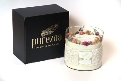 Purezaa Scented Botanical Soy Giant Jar Candle |Topped With Real Botanicals| Double Wooden Wick | 450Grams Wax| Transpajar| Highly Scented | Long Lasting Burn Candle(White, Pack of 1)