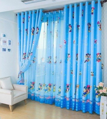 RISKY FAB 274 cm (9 ft) Polyester Room Darkening Long Door Curtain (Pack Of 2)(Cartoon, Blue, Blue, Blue)