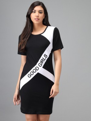 FUNDAY FASHION Women Bodycon Black, White Dress