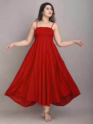 Shree Ambey Women Gown Red Midi/Calf Length Dress