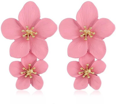 Mizorri Hypoallergenic Metal Double Flower Matt Finish Metal Drops & Danglers