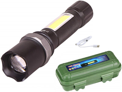 TEQGO 200 Meter 3 Mode Rechargeable Rotate Zoom M919 LED Flashlight with COB Side Light 5.5 Inch Torch 4 hrs Torch Emergency Light(Multicolor)