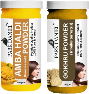PARK DANIEL Pure & Natural Amba Haldi Powder & Gokhru Powder Combo Pack of 2 Bottles of 100 gm (200 gm )(200 g)