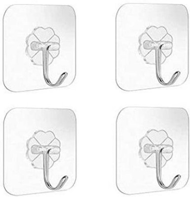 NEW WARE (Pack of 4) Self Adhesive Heavy Duty Hooks,Transparent Sticky Wall Hooks Hangers with 10 kg Load Capacity,Waterproof Hanger for Kitchen/Bathroom appliances,Multi Purpose Holder Hook 1(Pack of 4)