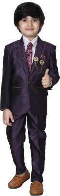 DKGF FASHION Boys Party(Festive) Shirt Trouser, Coat, Tie(Purple)