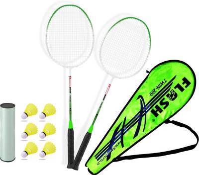 FLASH TWIN 200 Badminton Racket set of 2 Piece With 6 Shuttle Cock Badminton Kit