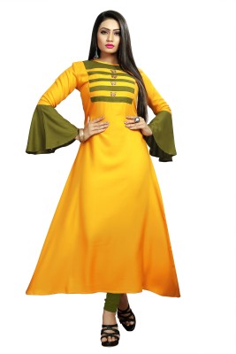 shifa fashion Women Solid Flared Kurta(Yellow)