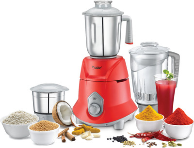 Prestige Watts Supra 750 Mixer Grinder (3 Jars, Red, Silver)