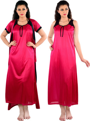 SENSLIFE Women Nighty with Robe(Red)