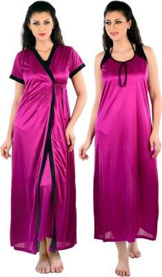 DreamNight Women Nighty with Robe(Red)