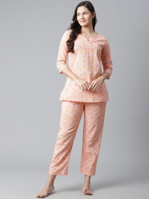 DIVENA Women Printed Pink Night Suit Set