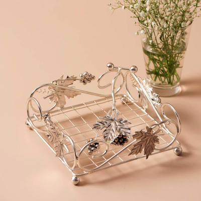 nestroots 1 Compartments Metal Napkin holder(Silver)