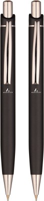 Adalrich KRETA BLACK Metal Ball pen | Set of 2 | Good pen for smooth, fine writing & daily use | Matte Black Body Color | Shining steel parts | Pen Gift Box | Metal Jotter Refill |Tic-tic mechanism | Work from home, office, corporate, school stationary | write to inspire | classy finish | Best Choic