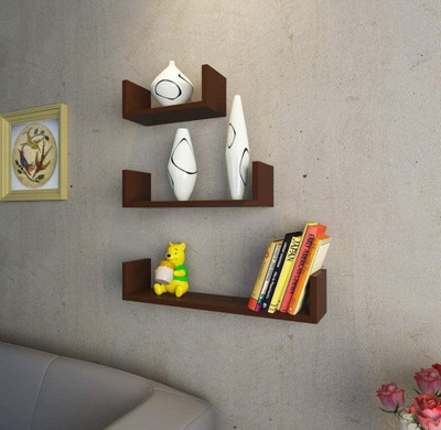 TFS MDF (Medium Density Fiber) Wall Shelf(Number of Shelves - 3, Brown)