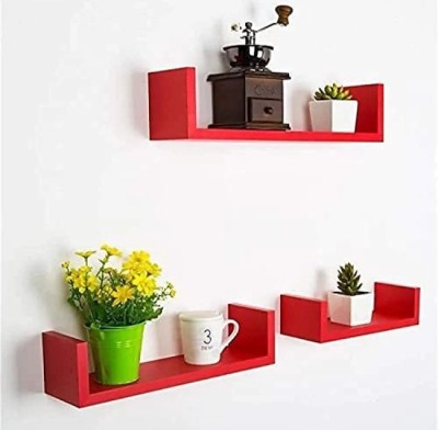 TFS MDF (Medium Density Fiber) Wall Shelf(Number of Shelves - 3, Red)