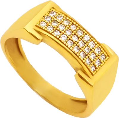 Pandadi Jewell PNDJ Brass Gold Plated Diamond Boy'S & Men'S Ring PJ-107 (Pack of 1) Brass Diamond Gold Plated Ring