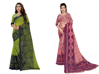 RUNAYA NX Floral Print Daily Wear Georgette Saree(Pack of 2, Multicolor)
