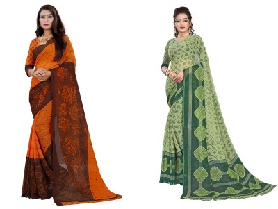 Vimalnath Synthetics Printed Daily Wear Georgette Saree(Pack of 2, Green, Orange)