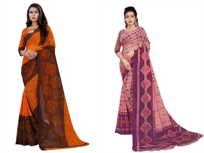 RUNAYA NX Printed Daily Wear Georgette Saree(Pack of 2, Pink, Orange)