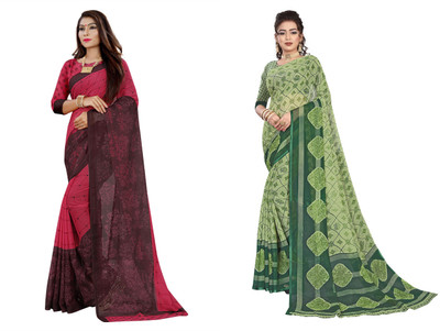 RUNAYA NX Printed Daily Wear Georgette Saree(Pack of 2, Multicolor)