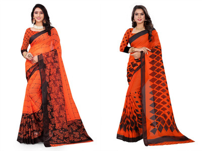 THE PRIVATE LABLE Printed Bollywood Georgette Saree(Pack of 2, Multicolor)