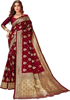 signagraph Woven Kanjivaram Silk Blend, Jacquard Saree(Maroon)