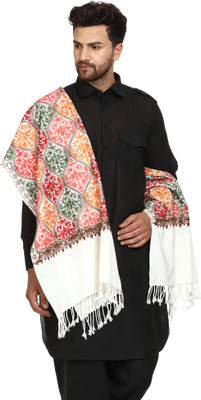 swi stylish Wool Embroidered Men Shawl(White)