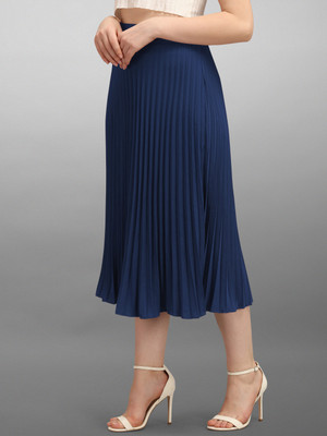 ZWERLON Solid Women Flared Dark Blue Skirt