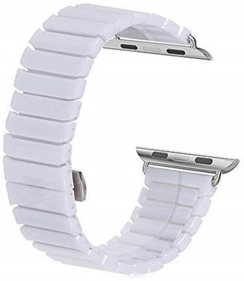Spinzzy Ceramic Band 42mm 44mm with Butterfly Buckle iwatch Strap Compatible with iWatch Series SE & 6/5/4/3/2/1 (White) Smart Watch Strap(White)