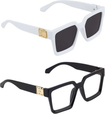 Online Mantra Rectangular Sunglasses(For Boys & Girls, Black, Clear)