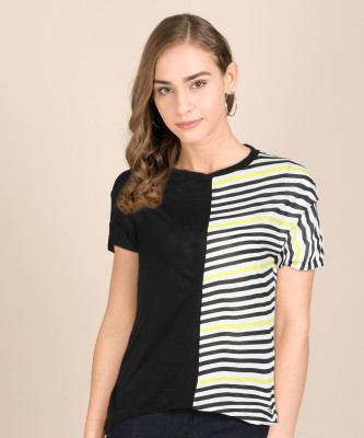 Pepe Jeans Striped Women Round Neck White, Black T-Shirt