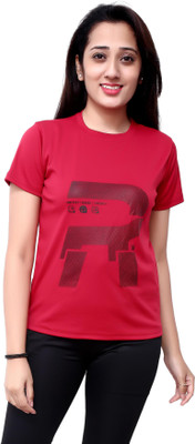FNOCKS Printed Women Round Neck Red T-Shirt