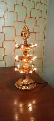 FYUGO Golden OM Design Led Electric Diya Light(PACK OF 1) for Temple(LAYER 3) Table Lamp(21 cm, Gold)