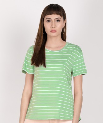 Dreamz by Pantaloons Casual Half Sleeve Striped Women Green Top